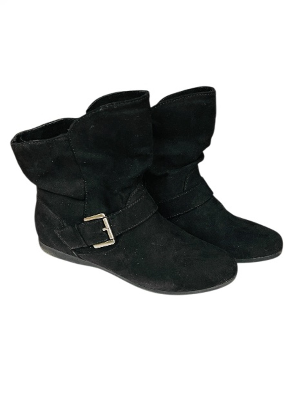 True Craft EUC Black Suede Ankle Booties with Buckle